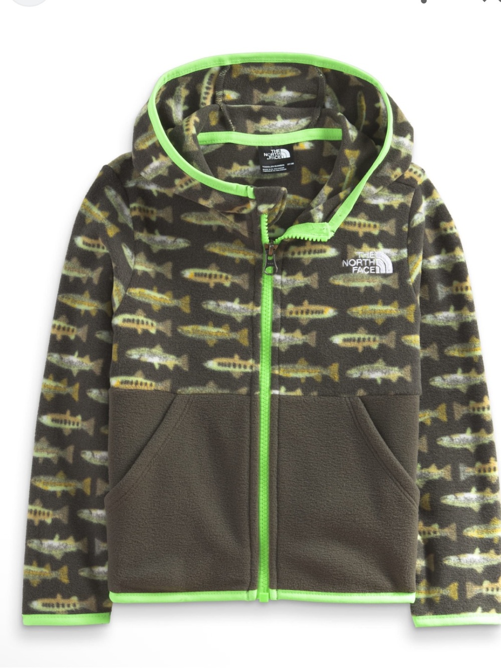 The North Face Olive & Neon Green Kids' Hooded Fleece Zip-Up